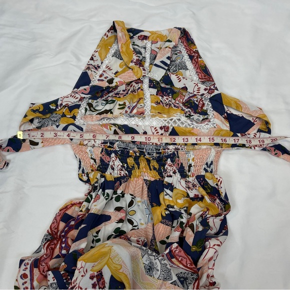 Womens Dress Small? Floral Printed Halter Cinch Waist A Line Dress - Picture 7 of 16